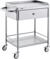 Nerūdijančio plieno laboratorinis vežimėlis, 2 lentynos, apkrova iki 100 kg, 710x421x785 mm