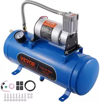 12V oro kompresoriaus rinkinys su 6 L bakeliu. garso signalams. slėgis 90-120 PSI