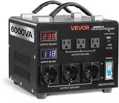 Automatinis įtampos keitiklio transformatorius 6000 VA. 110 V/220 V. LCD ekranas