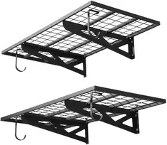Sieninė tinklinė lentyna garažui, 2 vnt., 122x62x21 cm, keliamoji galia 113 kg, juoda