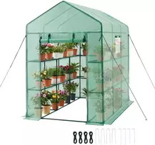Lauko šiltnamis su langais, nešiojamas sodo šiltnamis 137 x 206 x 196 cm, 140 g/m² PE danga, suvyniojamos durys su užtrauktuku