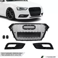RS išvaizdos Priekinės + Priešrūkinių Grotelės skirtos Audi A4 B8.5 (12-15) standartinei versijai, juodos blizgios
