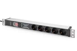 Digitus Socket strip with aluminum profile and switch, surge protection, integrated line filter, 5-way safety sockets, 2 m cable safety plug