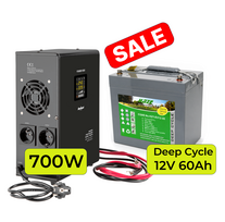 Atsarginio maitinimo komplektas šildymo sistemai 700 W + gilaus iškrovimo 12 V 60 Ah akumuliatorius