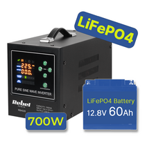 Atsarginio maitinimo komplektas šildymo sistemai 700 W + ličio LiFePO4 12,8 V 60 Ah akumuliatorius