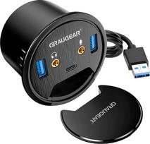 Graugear Tisch-HUB, USB 3.0 2x Type-A / 1x Type-C, Audioanschluss, 60 mm