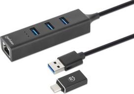HUB USB Manhattan Manhattan 180894 USB 3.2 Gen 1 (3.1 Gen 1) Type-A + Type-C šakotuvas 5000Mbit/s Black