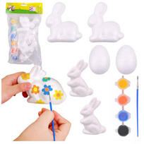 Lean Toys rinkinys polistireninių dekoracijų dažymui: 4 kiškiai, 2 kiaušiniai, dažai