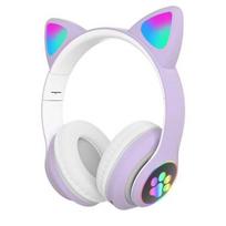 Belaidės „Bluetooth“ ausinės su katės ausų formos įdėklu, LED ekranas, violetinės + baltos spalvos