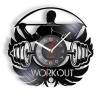 Fitness Dumbbell Vinyl Record Wall Clock Fitness Gym Theme Home Decoration Living Room Fitness Art Decoration Wall Watch gray