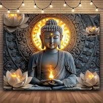 Buddha Wall Tapestry, Zen Meditation & Lotus Light Art, Spiritual Home Decor For Yoga & Peaceful Room (as the picture,95x73cm)
