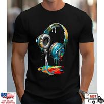 Colorful Headphones Music Shirt DJ Graphic Tee Audio Lover Gift XXXL brown