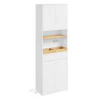 SoBuy Vonios Spinta BZR241-E-W Balta 60x30x180cm 3 Durys Stalčius Elektros Lizdas Skalbinių Krepšys