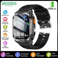 SACOSDING GPS Tracker Smart Watch IP68 Waterproof 2.01-inch HD Display Compass 630mAh Battery Heart Rate BT Call Outdoor Sport Smart watch gray