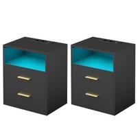 Naktinis staliukas rinkinys 2 vnt. 30x40,1x50,2 cm juodas LED apšvietimas
