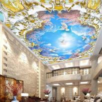 Lubų freskos Mėlynas dangus ir balti debesys Sienų popierius Svetainė Miegamasis Viešbutis Lubų tapetai Namų dekoras 200 cm(W) x 140 cm(H) blue