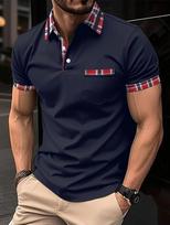 Essential daily wear! Short-sleeve polo with plaid details, stylish and versatile. S black