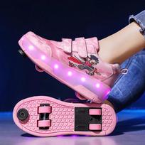 Unisex Button 4 Wheel Roller Skates Shoes New LED Sneakers With Wheels For Boy Girls Skating Skates Shoes With Wheels 38 white