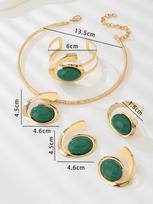European and American Personality Exaggerated Alloy Point Gemstone Collar Stud Earrings Bracelet Ring Women's Jewelry Set Gift beige