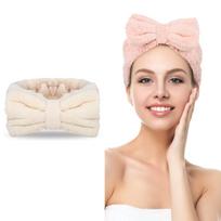 Microfiber Spa Headband with Bow Design Soft Stretchy Elastic Hair Band for Face Washing Makeup Application and Skincare Routine One Size smėlis