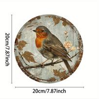 Vintage Robin Bird Theme Round Aluminum Sign Rustic Home Decor for Kitchen Garden Club Garage and Office 20x20cm(8x8inch) gray