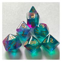 7pcs Game Dice Set Double Color Golden Number Typeface Polyhedral Dice for Table Game blue