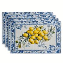 Placemats with Lemon and Green Leaves, Set of 4 Durable Placemats, Rectangular Table Runner 12  x 18 , Suitable for Restaurant, 4PCS gray