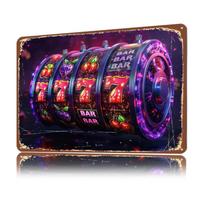 Casino Slot Machine D Texture Metal Poster Customized Wall Art Tin Sign Gift for Mancave Desk Decor Room Interior Accessories 20x30cm（7.8x11.8inch） purple