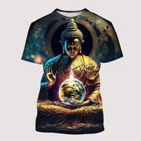 3D Printed Shakyamuni Buddha T-shirt Men's Buddhist Pattern Short Sleeved Top Summer Harajuku Casual Round Neck Clothing M