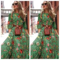 Spring New Style Dress Digital Printed Loose Fit Floral Elegant Slimming Long Dress S juoda