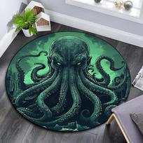 Green Octopus Round Area Rug,Carpet Rug for Living Room Bedroom Sofa Playroom Decor,Non-slip Floor Mat 80cmx80cm blue