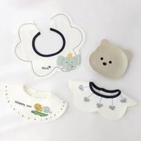 3Pcs Set Baby Cotton Bibs Infant Toddlers Baby Bibs Cotton Cartoon Embroidery Newborn Burp Cloths Boys Girls Saliva Towel white