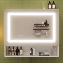 80*17*70cm, Vonios veidrodinė spintelė, Dvigubos durys, Vienu mygtuku rasojimo šalinimas, LED apšvietimas, Reguliuojamos lentynos, Melamino paviršius, Švelniai užsidarančios vyriai, Balta 80 x 17 x 70 cm balta
