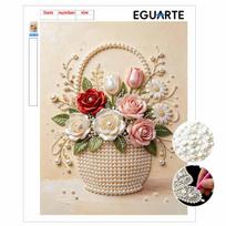 Relaxing DIY Pearl Painting Kit Framed with Flower Basket Design 5D Sparkling Bead Canvas Craft for Girls Bedroom Decor Holiday Gift 20x30 With frame