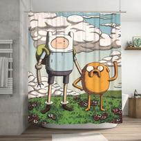 Adventure Time Finn & Jake Shower Curtain - Durable Polyester Bathroom Decor With Grommets, Machine Washable, Vibrant Character W60H190(CM)-1 Pcs gray