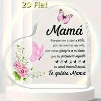 2D Flat, 1pc Heart Shaped Acrylic Plaque for Mom - 3.9x3.9 inches,  Mom  Engraved with Floral and Butterfly Patterns, Perfect Mother'S Day Gift from D 10x10cm white