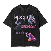 Women K-Pop Demon Hunters Washed T-Shirt Derpy Tiger Casual T-Shirts Summer Breathable Trendy Tee Shirt Design Clothes 3XL gray