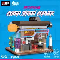 DECOOL Cyberpunk Street View Building Blocks Coffee Shop Sushi Restaurant With Led Strip Bricks Toys For Boys Birthday Gifts white