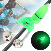 LED Light Night Fishing Rod Bait Alarm Bell  with Dual Ring Bells, Fishing Indicator Alarm Rod Clip Tip green
