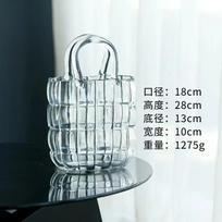 Clear Glass Vase Bag Handbag Basket Transparent Terrarium Flower Vase Floral Arrangement Accessories Living Room Decoration gray
