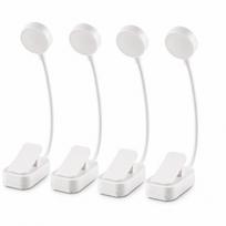 4 vnt. Mini LED spaustukas skaitymo šviestuvas, 3 spalvų režimai, maitinamas baterijomis, knygos šviestuvas skaitymui lovoje, mokymuisi, kelionėms white