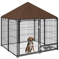 Outdoor Dog Kennel Puppy Play Pen with Canopy Garden Playpen Fence Crate Enclosure Cage Rotating Bowl 141 x 141 x 151 cm 141 x 141 x 151 cm