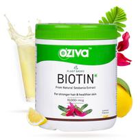 OZiva Biotin For Hair Growth|Biotin Powder for Hair & Healthier Texture, Skin, Nails & Body (With Silica, Sesbania Agati, Vitamin B6),Certified Cle