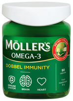 MÖLLER'S Double Immunity žuvų taukų kapsulės – 90 vnt. Imuninei sistemai