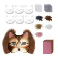 „Pasidaryk pats“ „Therian“ kaukių rinkinys „Cat Fox“ gyvūno veido pagalvėlė su kailiu Helovino vaidmenų žaidimo rekvizitai kaukių karnavalinių vakarėlių reikmenims B white