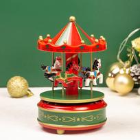 Christmas Carousel Carousel Music Box Wooden Interactive Rotating Wooden Music Box Exquisite Cartoon Children Gifts Musicbox beige