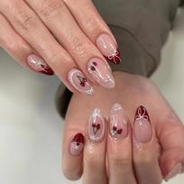 24Pcs Almond White French Press On Nails With Pearl Bow And Rhinestones Short Removable False Nails For Women brown