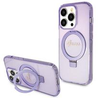 Guess MagSafe dėklas su žiediniu stovu iPhone 15 Pro – violetinis