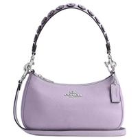 Coach Teri 25 Floral Appliqué Hardware Pebble Leather Shoulder Crossbody Tote Bag Medium Women handbags Purple CAL57-SVLL Gift Box Set (Basic Set+Yellow Box) gray
