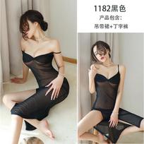 Beautiful lingerie female sexy perspective mesh suspender nightdress transparent One size fits all( 40-62.5kg ) gray
